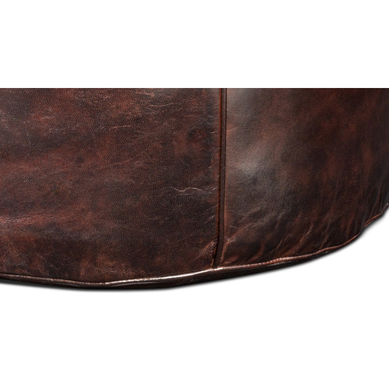 Round Pouf, Chocolate Genuine Leather