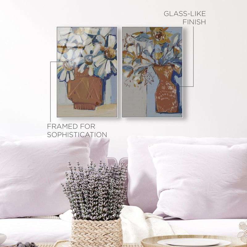 Abstract Flowers Set High-Gloss Frameless Acrylic Glass Wall Art Abstract Print by Oliver Gal, Ready to Hang, 10 x 15