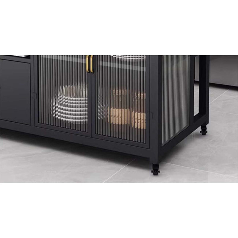 Îlot de comptoir en marbre noir avec base en métal noir, 33.46" H x 55.12" W x 23.62" D
