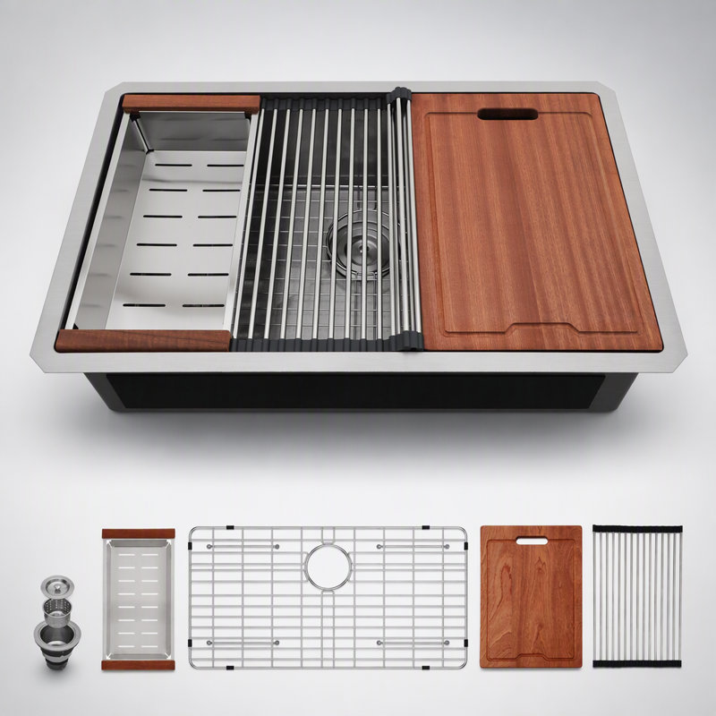 Durable Stainless Steel Workstation Kitchen Sink With Integrated Ledge System For Efficient Meal Preparation And Cleanup