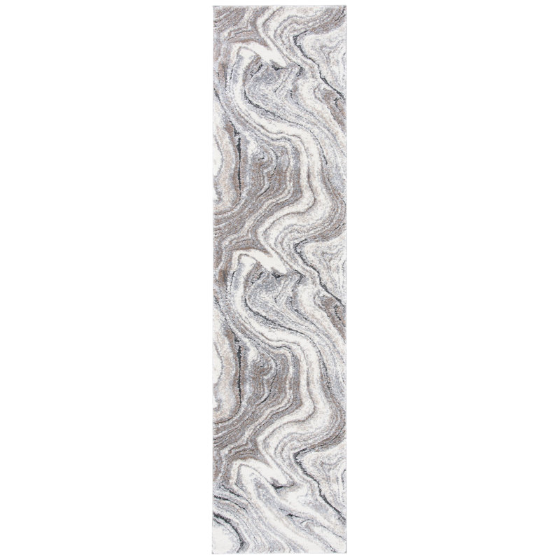 Tapis gris / ivoire / taupe Makenna, Tapis de couloir 2 pi 2 po x 9 pi