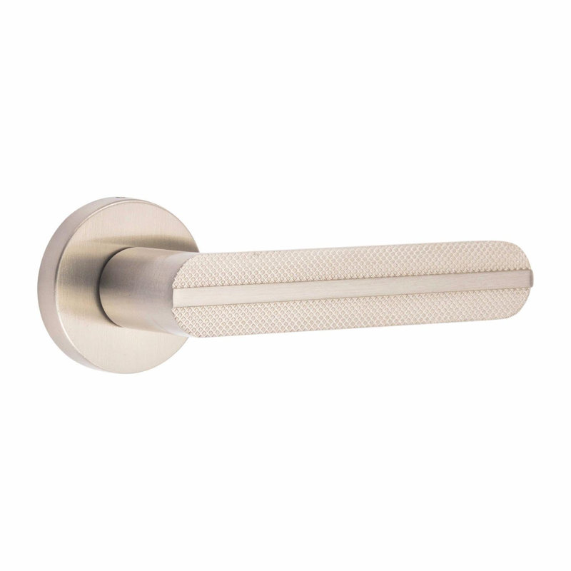 1 Pair Modern Lima Knurled Design Premium Door Handles on Round Rose in Antique Brass