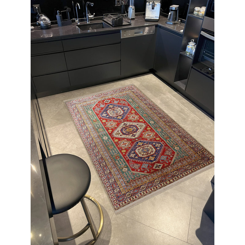 Tapis décoratif multicolore à motif frangé, Rectangle 3 pi 11 po x 5 pi 11 po