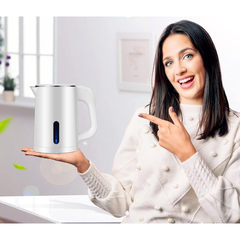 Compact White Stainless Steel Electric Travel Kettle with Auto Shut-Off
