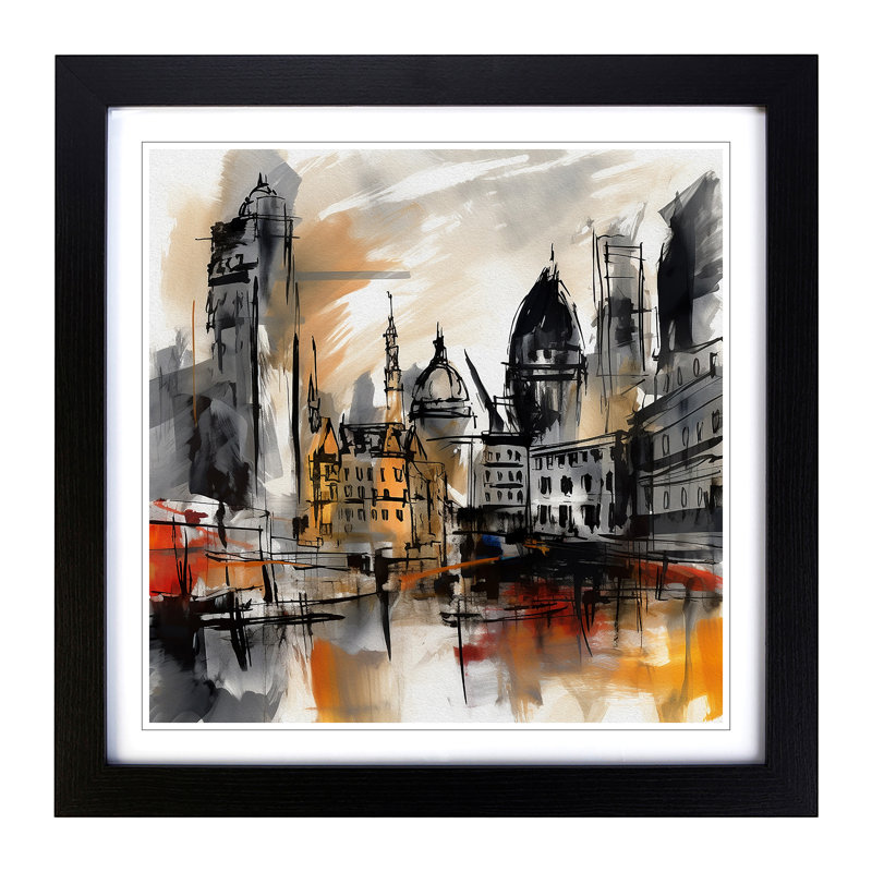 City Of London Gestural Art No.1 - Framed Print, Black