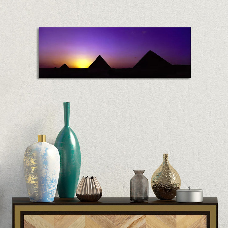 Silhouette Of Pyramids At Dusk, Giza, Egypt by Panoramic Images - Wrapped Canvas Panoramic Print