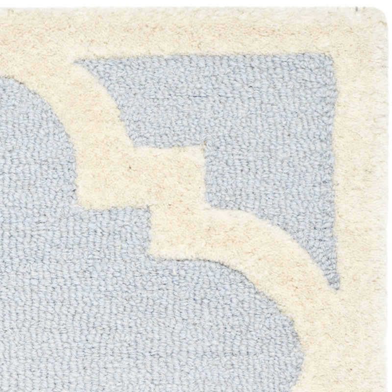 Light Blue and Ivory Hand-Tufted Wool Geometric Rug 4' x 6'