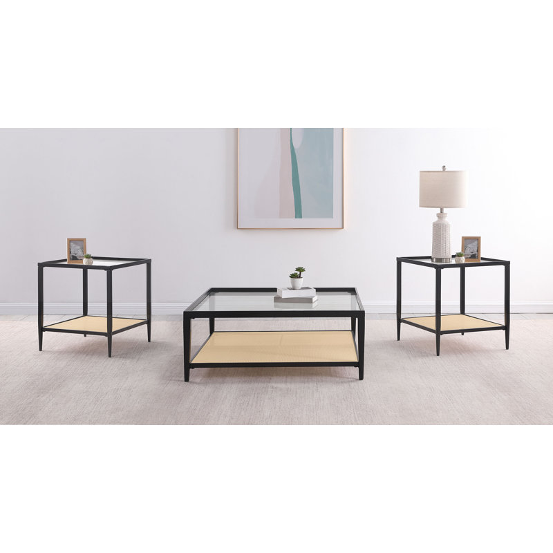 Ensemble de table basse et de table de bout Amherst - noir, 3 pièces: 2 tables de bout, table basse
