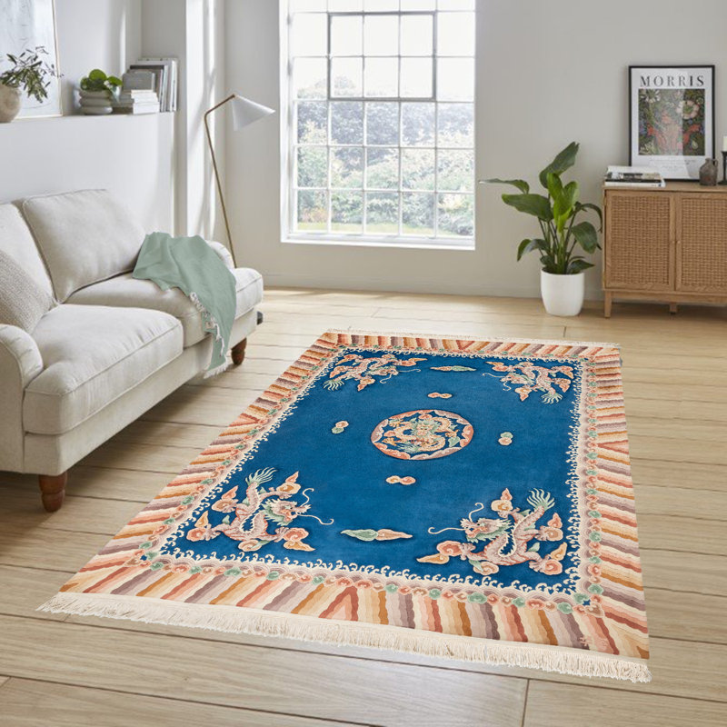 Tapis oriental oriental à motif de médaillon en laine multicolore bleu ciel céleste Oriental Estate