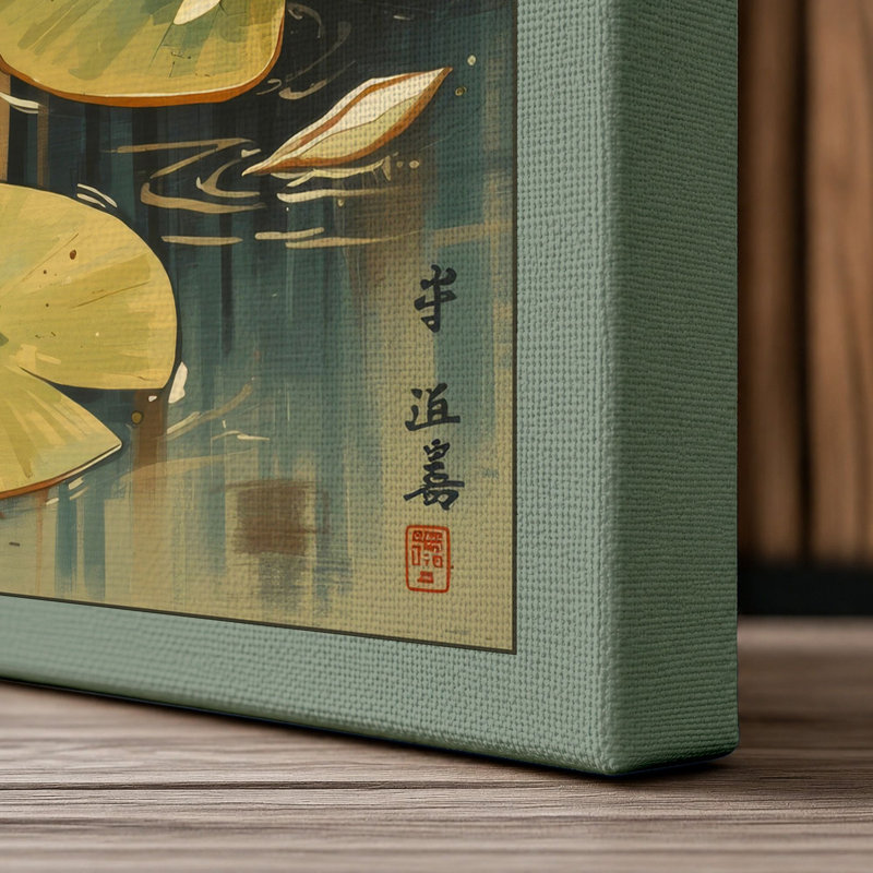 Lotus Pond at Dawn Botanical - Wrapped Canvas, 30x20 - 76.2 x 50.8 cm, Sage Border