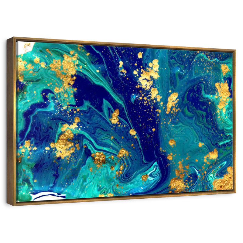 Écoulement de marbre Keera, Cadre flottant doré, 31 po x 21 po