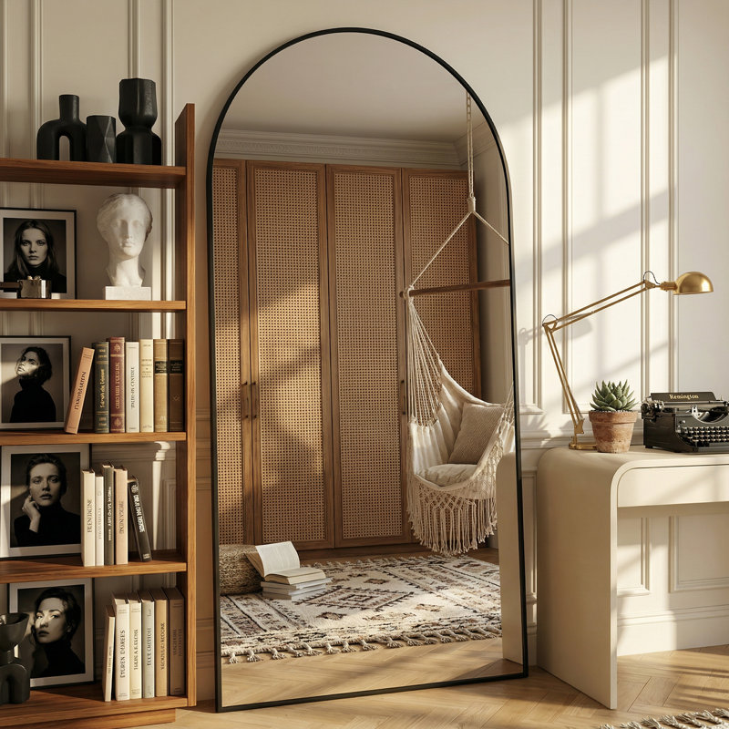 Arched  Metal Oversized Full-Length Mirror, Black, 72" x 44"
