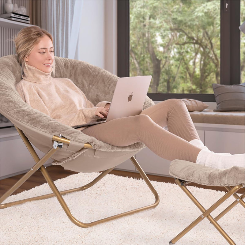 Fauteuil à soucoupe avec repose-pieds, Beige