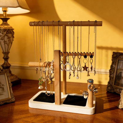 Jewelry Tower Organizer， 3 Tier Tree Holder Stand With 11 Earring Holes, 2 T，Bar For Bracelets Necklace Or Watches, Ring Tree ， Display Tray