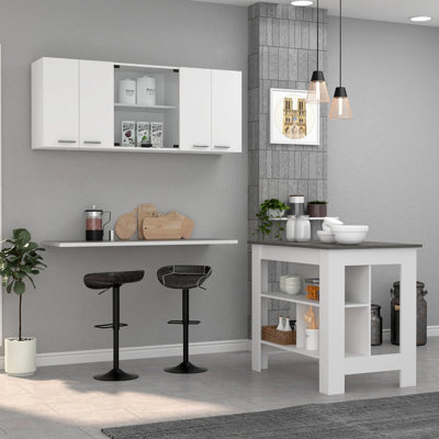 Ensemble de cuisine, îlot de cuisine et armoire murale 2 pièces White and Onyx