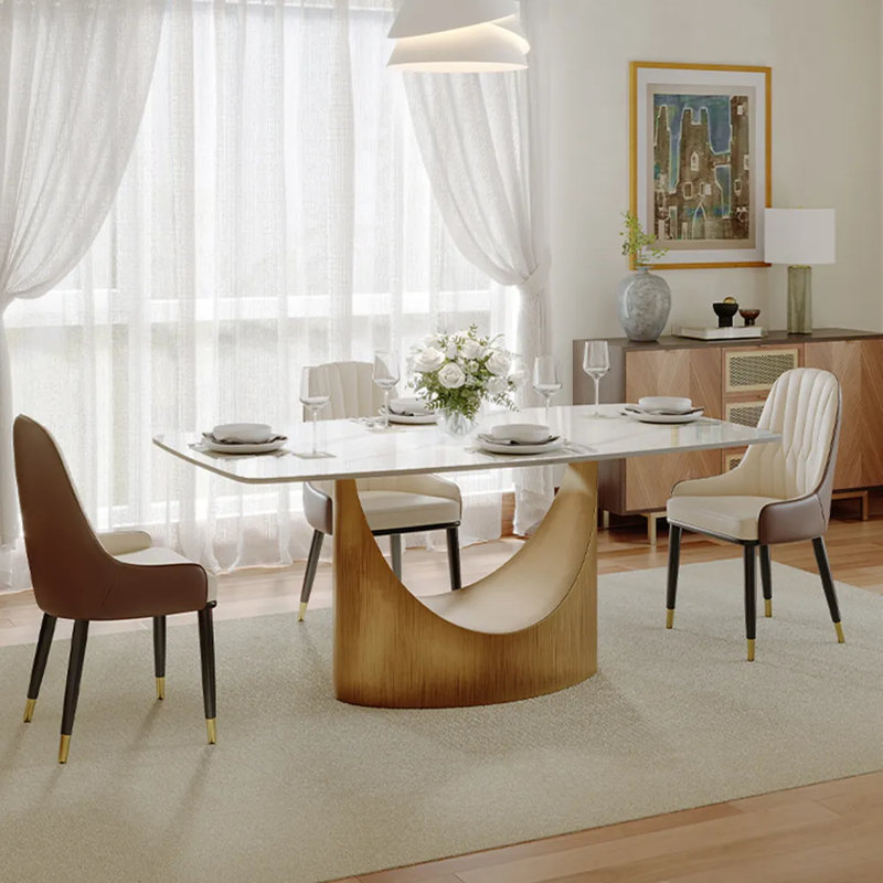 Table de salle à manger Modern, H 30 po x L 62 po x l 35 po, Blanc lustré, Bronze