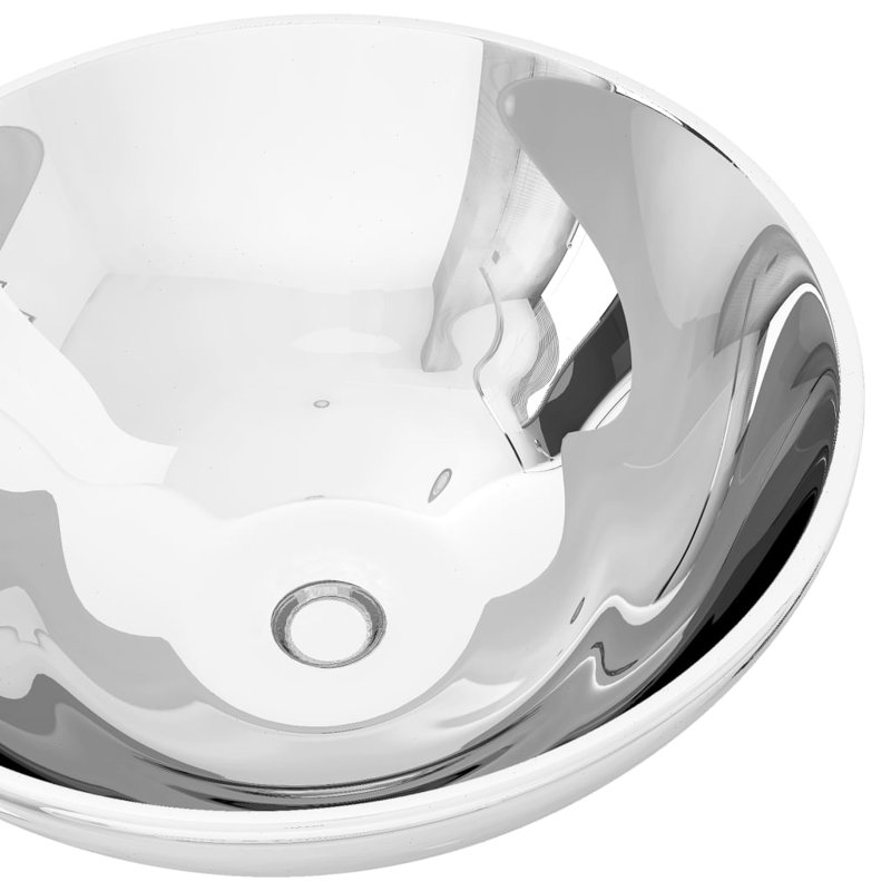 Fairmont Park Westward Ho! Ceramic Circular Sink, 14cm H x 32.5cm W x 32.5cm D, Silver