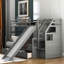 Lit simple superposé au dessus d'un lit double avec escalier de rangement-930400290