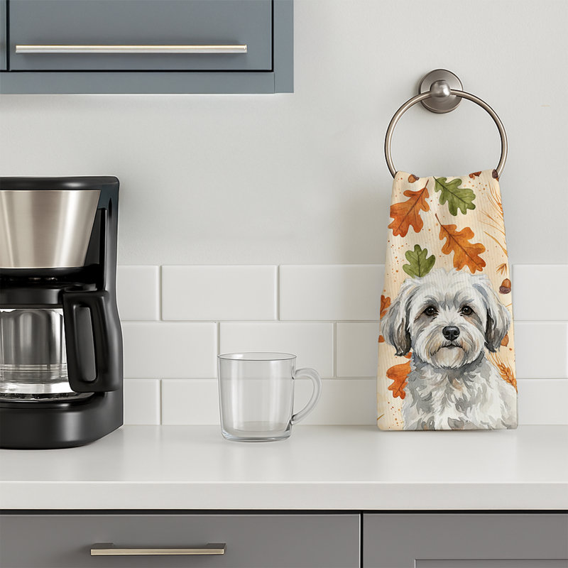 Serviette de cuisine blanche avec coton gris de Tulear, Blanc avec coton de Tuléar gris