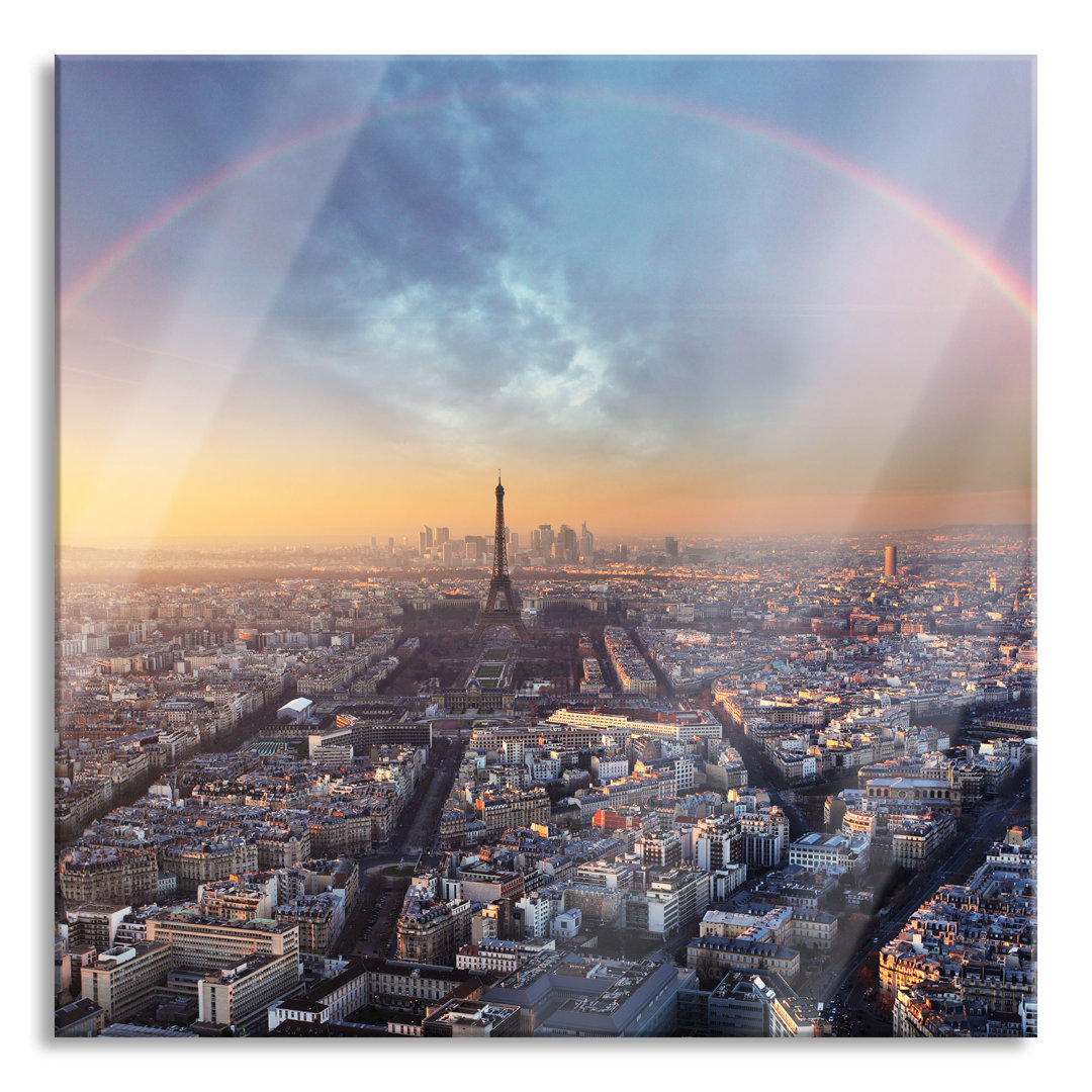 Glasbild Panorama Regenbogen Über Paris