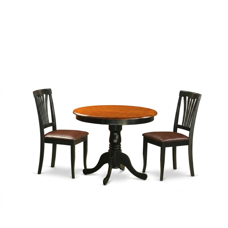 Ensemble de table de salle à manger ronde à pied central en chêne massif clair et 2 chaises