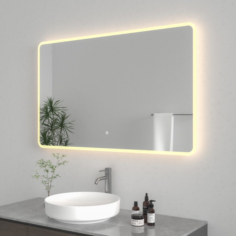 Kingston Brass Aurora 30-Inch x 48-Inch LED Bathroom Mirror, Front and Back Light, Anti-Fog, Dimmable Touch Sensor Lighted Mirror