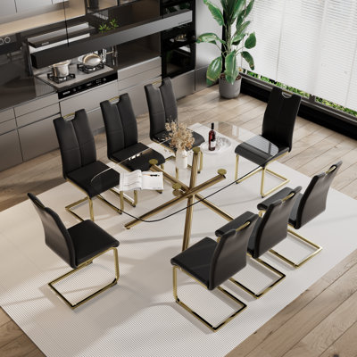 Ensemble de salle à manger rectangulaire à piédestal en verre