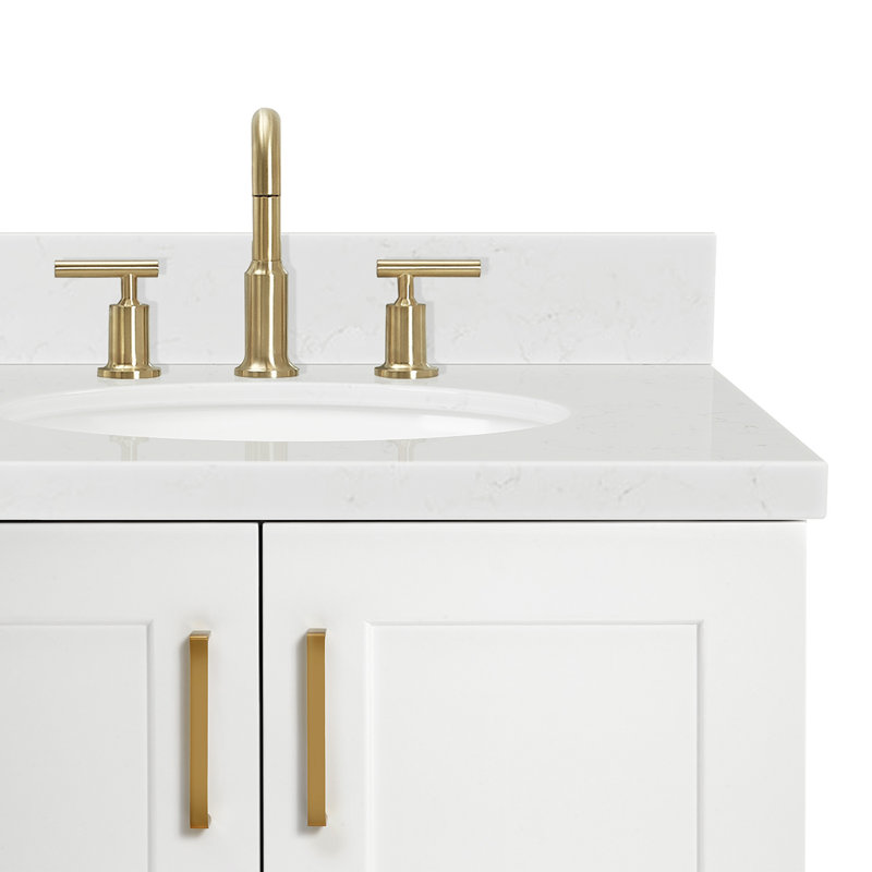 ARIEL Taylor 42.25 Single Sink Bathroom Vanity with Man-Made Stone Top-Oval, Right, Oval, White