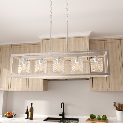 Lustre pour îlot de cuisine 5 lumières avec lanternes en verre Elutheria