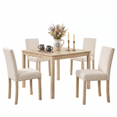 Compact 5-Piece Dining Table Set with Square Table and Four Upholstered Chairs for Kitchen or Dining Room