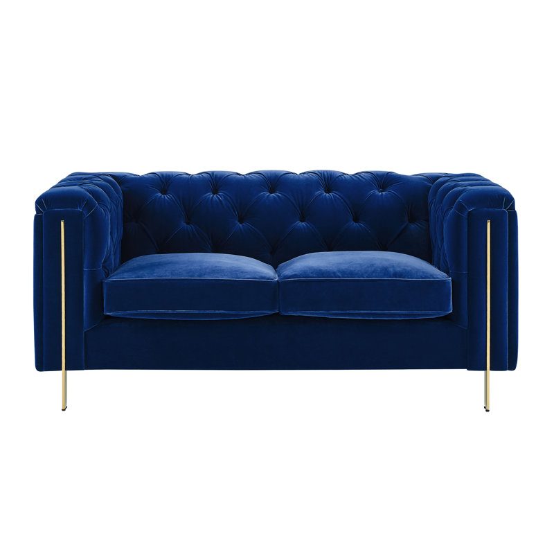 Maximiano 64.25" Velvet Square Arm Loveseat, Blue Velvet