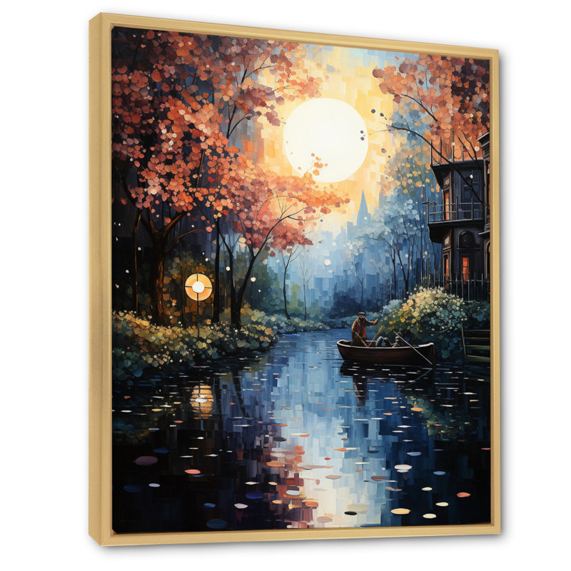 Sempronius, canal jaune, fantaisie pointillisme - impression, H 44 po x l 34 po x P 1,5 po, Cadre naturel flottant
