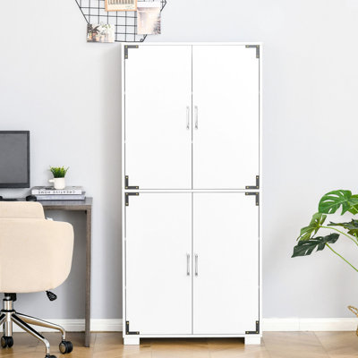 Armoire de rangement blanche avec garde-manger à 4 portes et tablettes, industrielle pour la cuisine, la chambre à coucher, le salon,