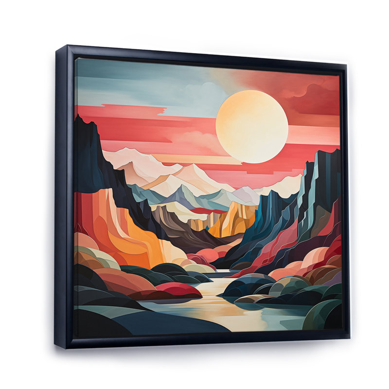 Coral Teal Bold Canyon Landscape II - Abstract Canvas Art Print, H 24 po x l 24 po x P 1 po, Cadre flottant noir