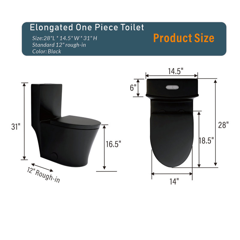 1.1/1.6 GPF Elongated Comfort Seat Height One Piece Dual-Flush Toilet, Matte Black