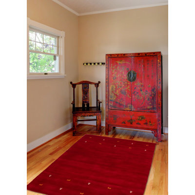 Tapis rouge nouvel âge en laine 5 pi 2 po x 7 pi 6 po One-of-a-Kind