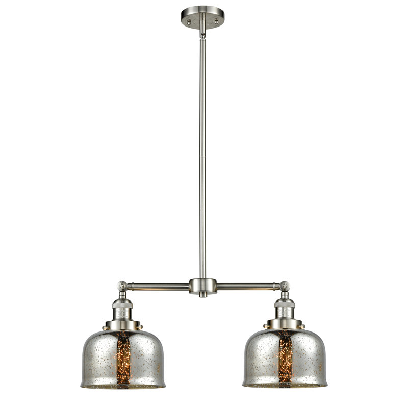 Large Bell 8" - 2 Light 21" Island Light, Silver Mercury, Brushed Satin Nickel, No Bulb Included