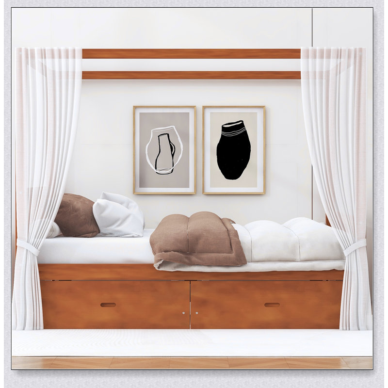 Wooden Canopy Bed With Storage Drawers, Noyer, Grand lit