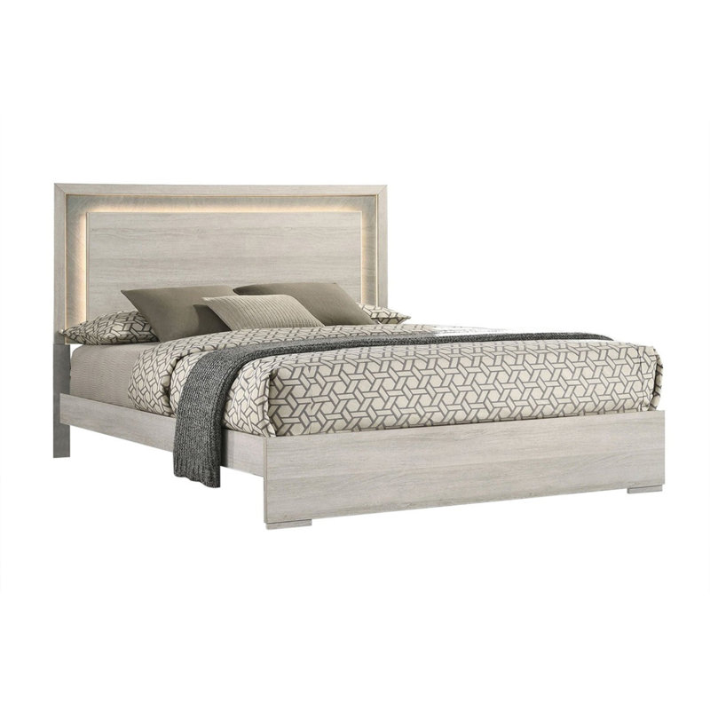 Ensemble de chambre à coucher pour très grand lit 2 pièces, blanc délavé, gris pierre, table de chevet