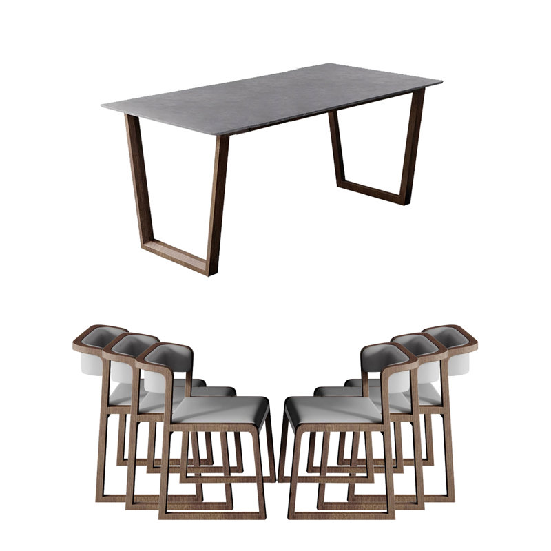 Nordic Minimalist Style Rock Plate Dining Table 6 - Person Double Pedestal Dining Set, 29.53"H x 59.06"L x 35.43"W