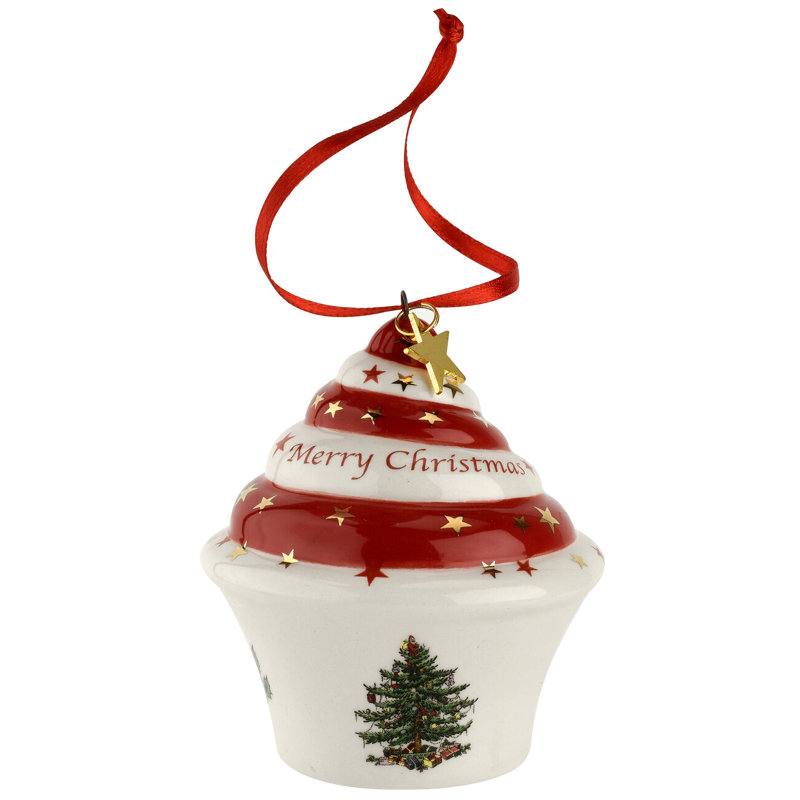 Ornement en forme de petit gâteau d'arbre de Noël 3 po Spode