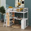 Structure de lit mezzanine en bois avec bureau, grandes tablettes et échelle multifonctionnelle-1379187881-1379187886