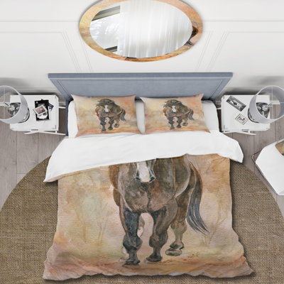 Portrait of Beautiful Chestnut Horse II - Ensemble de housse de couette Farmhouse - Microfibre de polyester