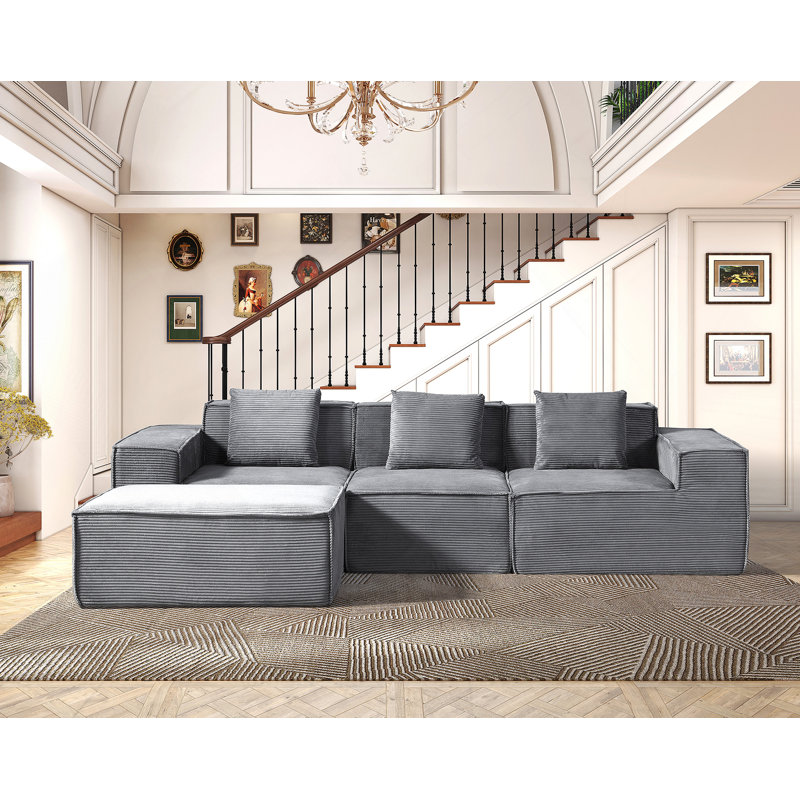 Canapé modulaire convertible avec repose-pieds et coussins, canapé modulaire en forme de L pour le salon, Dark Grey