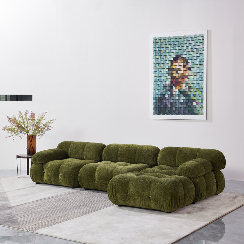 Daimion Upholstered L-Shaped Sectional Reversible, Olive Chenille