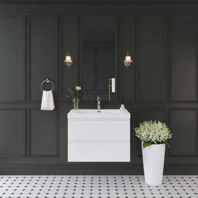 Meuble-lavabo flottant de 30 po avec lavabo, armoire de rangement murale moderne avec lavabo en résine et tiroirs à fermeture en douceur