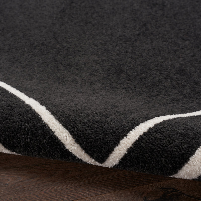 Aubreanna Abstract Machine Woven Chenille Indoor/Outdoor Area Rug in Black, Runner 2' x 4'