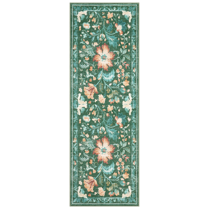 Washable Non Slip Floral Area Rug for Living Room or Bedroom – Collapsible, Pet Friendly, Easy to Clean Carpet – Home Decor Accent