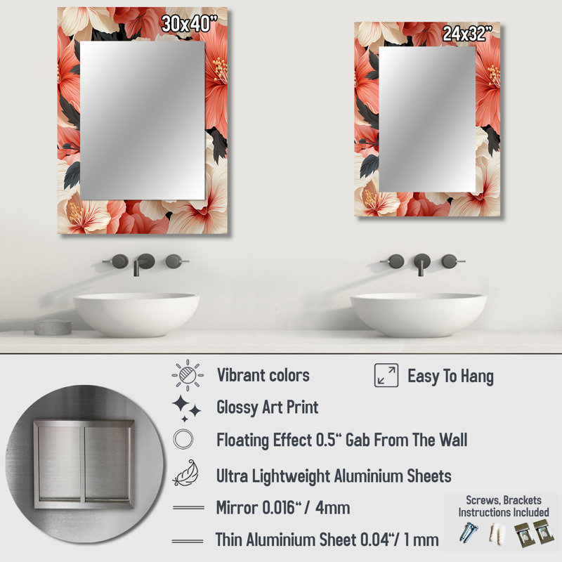 Amitiel Tropical Whisper Tropical Pattern - miroir tropical, 32 po x 24 po