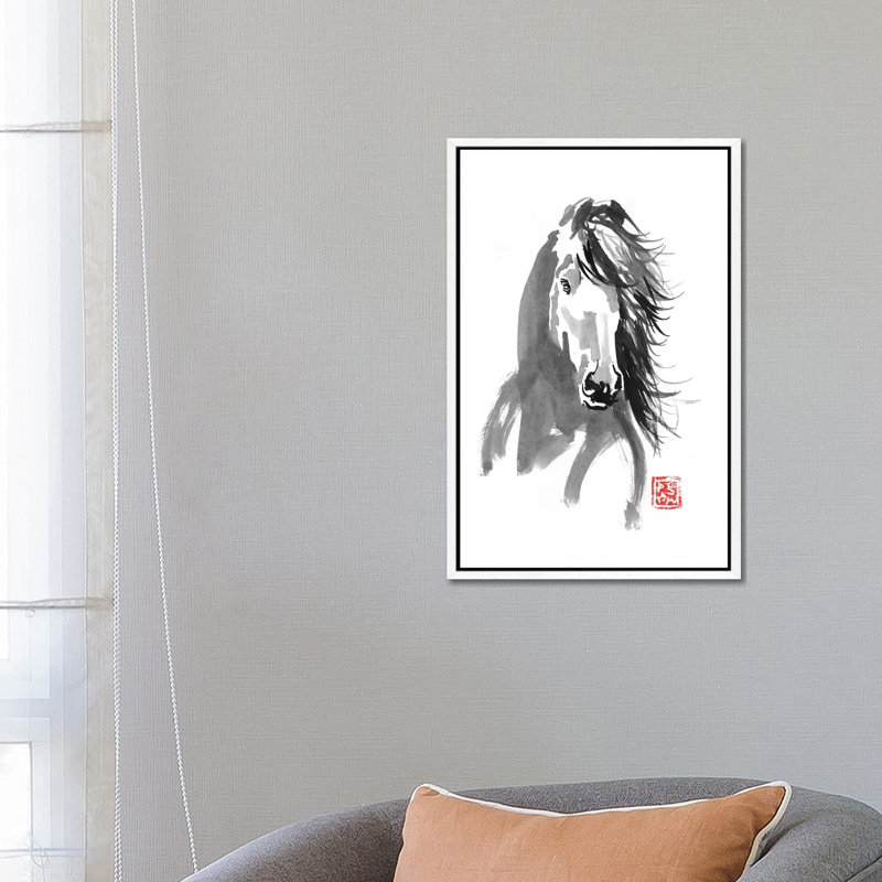 Horse In The Wind by Péchane - Painting on Canvas, 66.04 cm H x 45.72 cm W, White Framed
